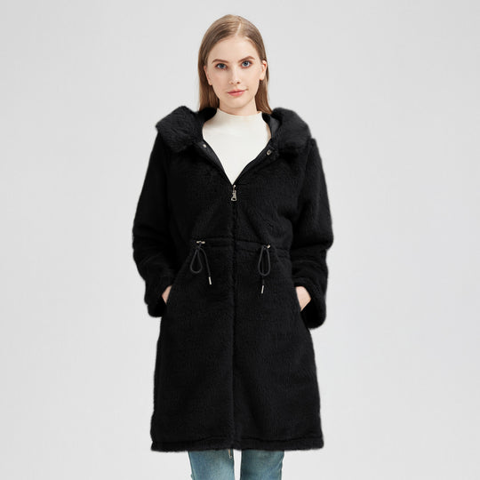 Damen Eleganter und warmer Parka mit abnehmbarem Kunstfellkragen und praktischen Schnürdetails EB