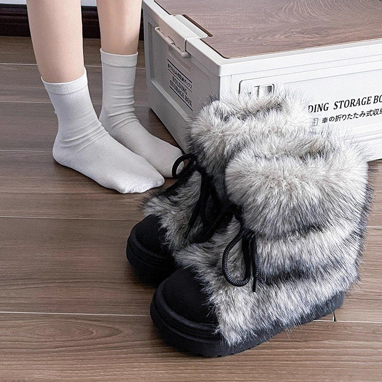Damen flauschige Winterboots mit wärmendem Kunstfellkragen und rutschfester Sohle EB