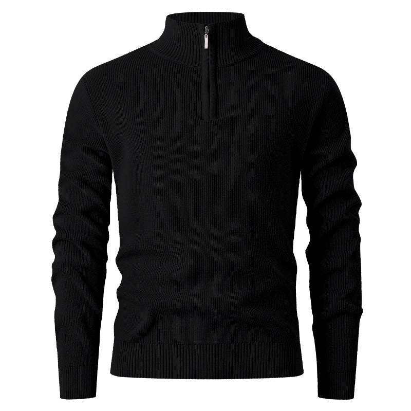 Herren nan Slim-Fit Halbzip-Strickpullover aus Merino-Baumwollmix mit verstärktem Stehkragen EB