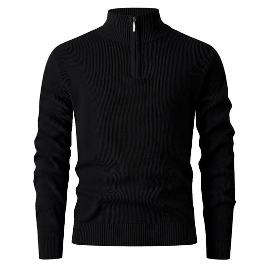 Herren nan Slim-Fit Halbzip-Strickpullover aus Merino-Baumwollmix mit verstärktem Stehkragen EB
