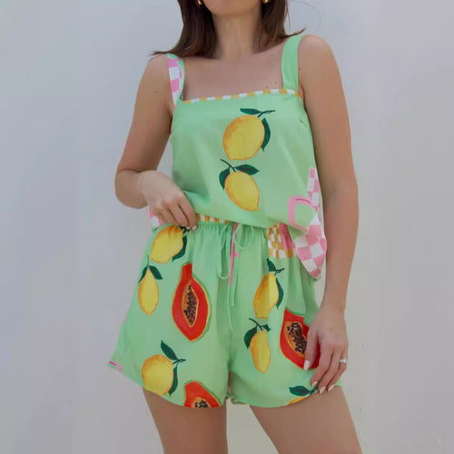 Damen Sommerlicher Zweiteiler mit fruchtigem Print und elastischem Bund EB