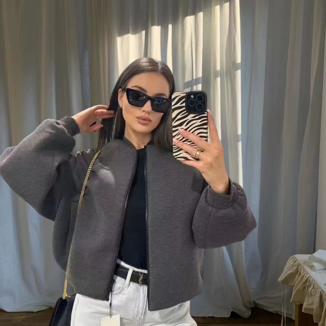 Damen Sportliche Oversize-Jacke mit Reißverschluss und voluminösen Ärmeln EB