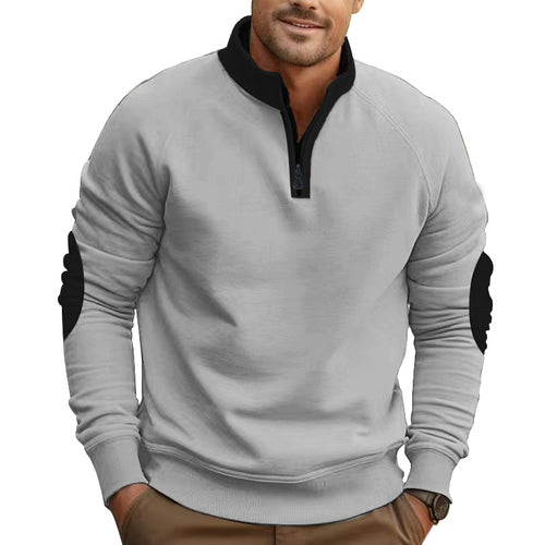 Herren nan Raglan-Pullover mit kurzem Reißverschluss, Stehkragen und ergonomischen Ellenbogen-Panels EB
