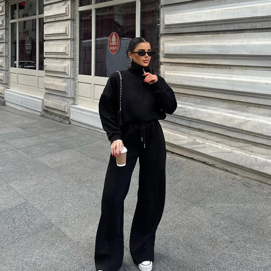 Damen nan Oversize Sweatshirt mit Halbzip und weiten Jogginghose Set EB
