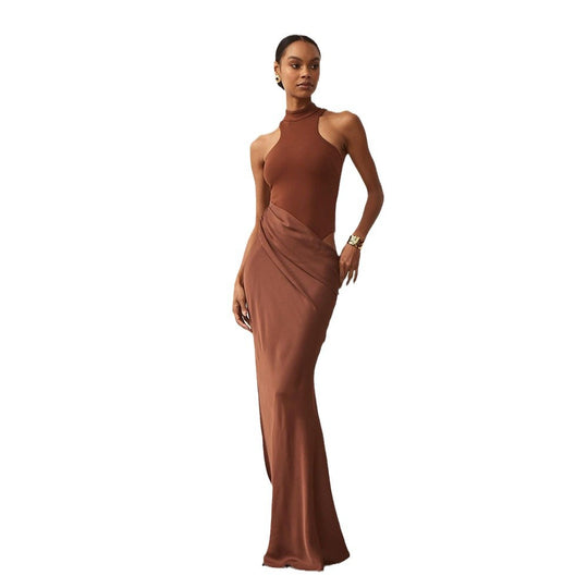 Damen Elegantes Wickelkleid mit hochgeschlossenem Design und seitlichem Schlitz EB