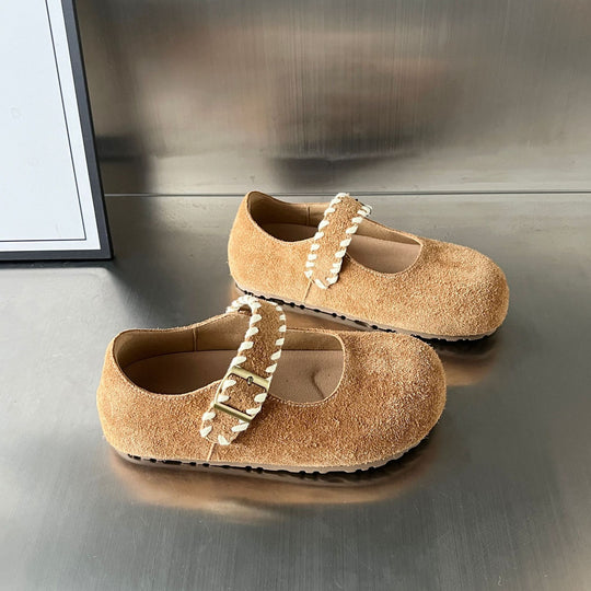 Damen Mokassins mit dekorativer Schnalle und weichem Wildleder EB