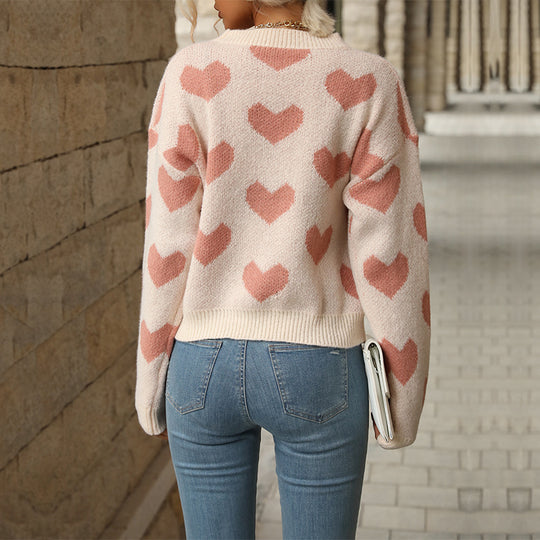 Damen Strickpullover mit Herzmuster und lässigem Schnitt EB