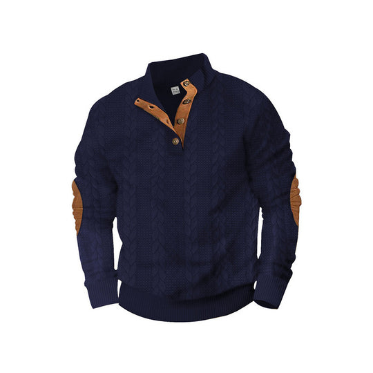 Herren Strickpullover mit modischem Stehkragen und kontrastierenden Knopfdetails EB