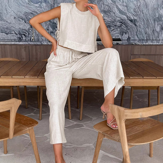 Damen Hochmodisches Two-Piece Set mit breiten Ärmeln und elastischem Bund EB