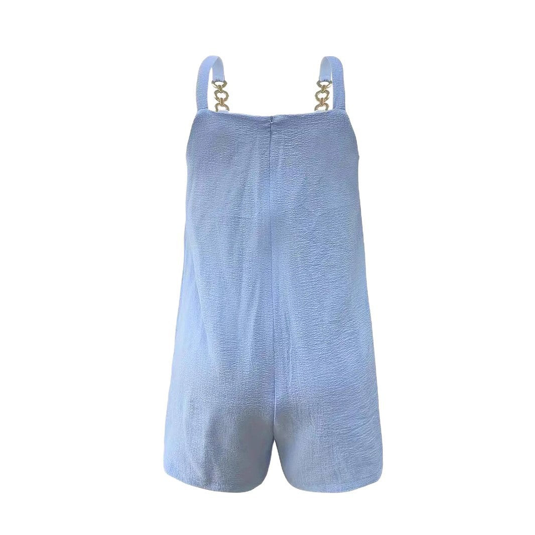Damen Freizeit Jumpsuit mit dekorativen Schulterträgern und praktischen Taschen EB