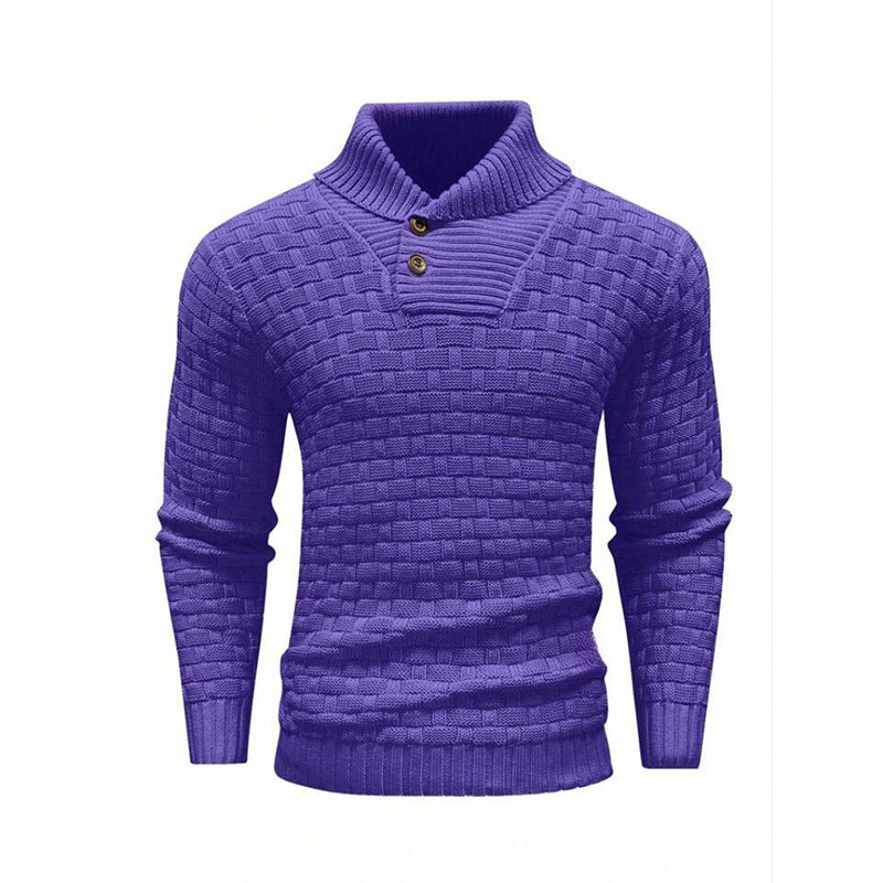 Herren nan strukturierter Strickpullover mit hochschließendem Stehkragen und Zierknopfleiste EB
