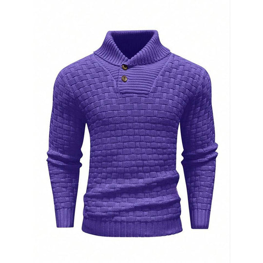 Herren nan strukturierter Strickpullover mit hochschließendem Stehkragen und Zierknopfleiste EB