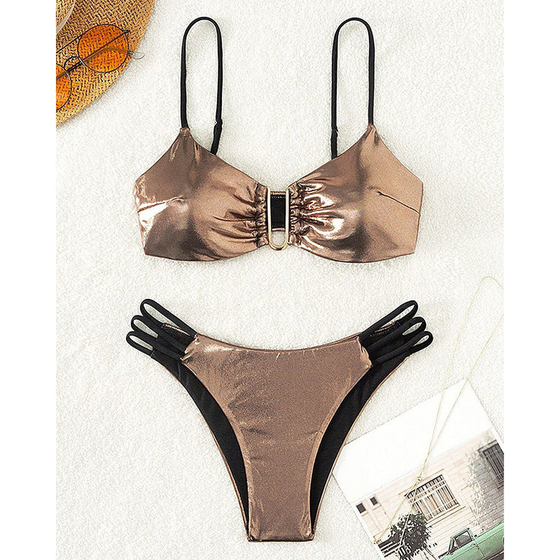 Damen Bikini-Set mit raffinierten Schnüroptik und goldenen Akzenten EB