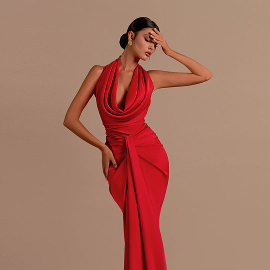 Damen Elegantes Maxikleid mit schmeichelndem Schnitt und tiefem V-Ausschnitt EB