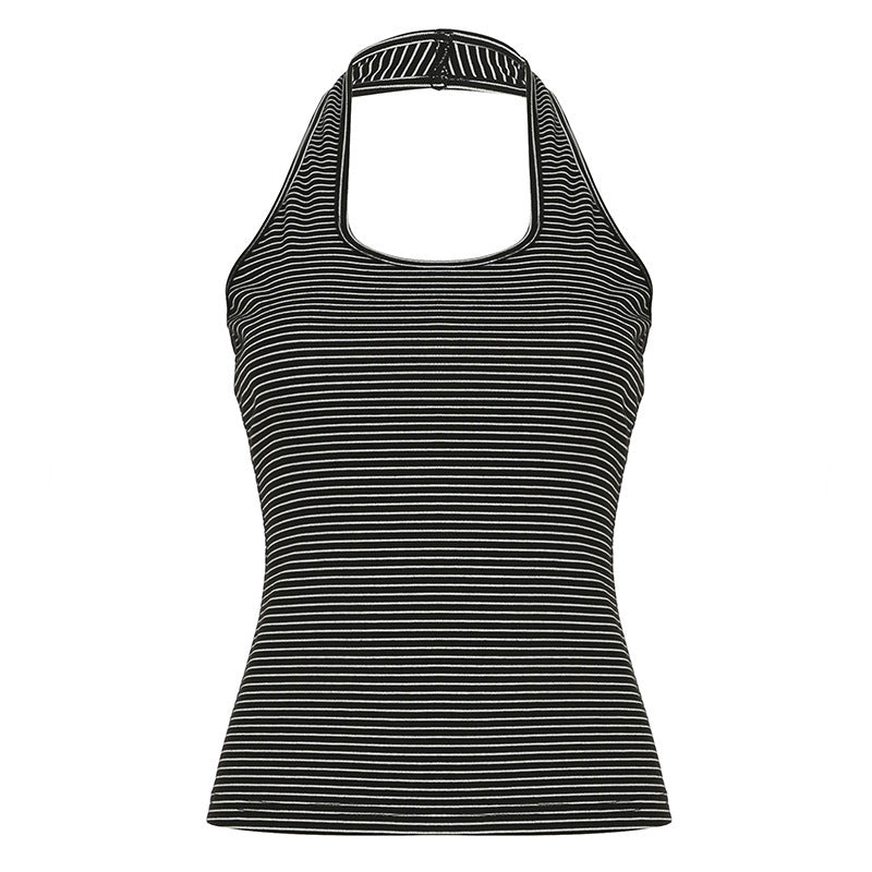 Damen Sportliches Haltertop mit breitem Kragen und feinen Streifen EB