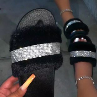 Damen Glamouröse Hausschuhe mit funkelnden Strass-Applikationen EB
