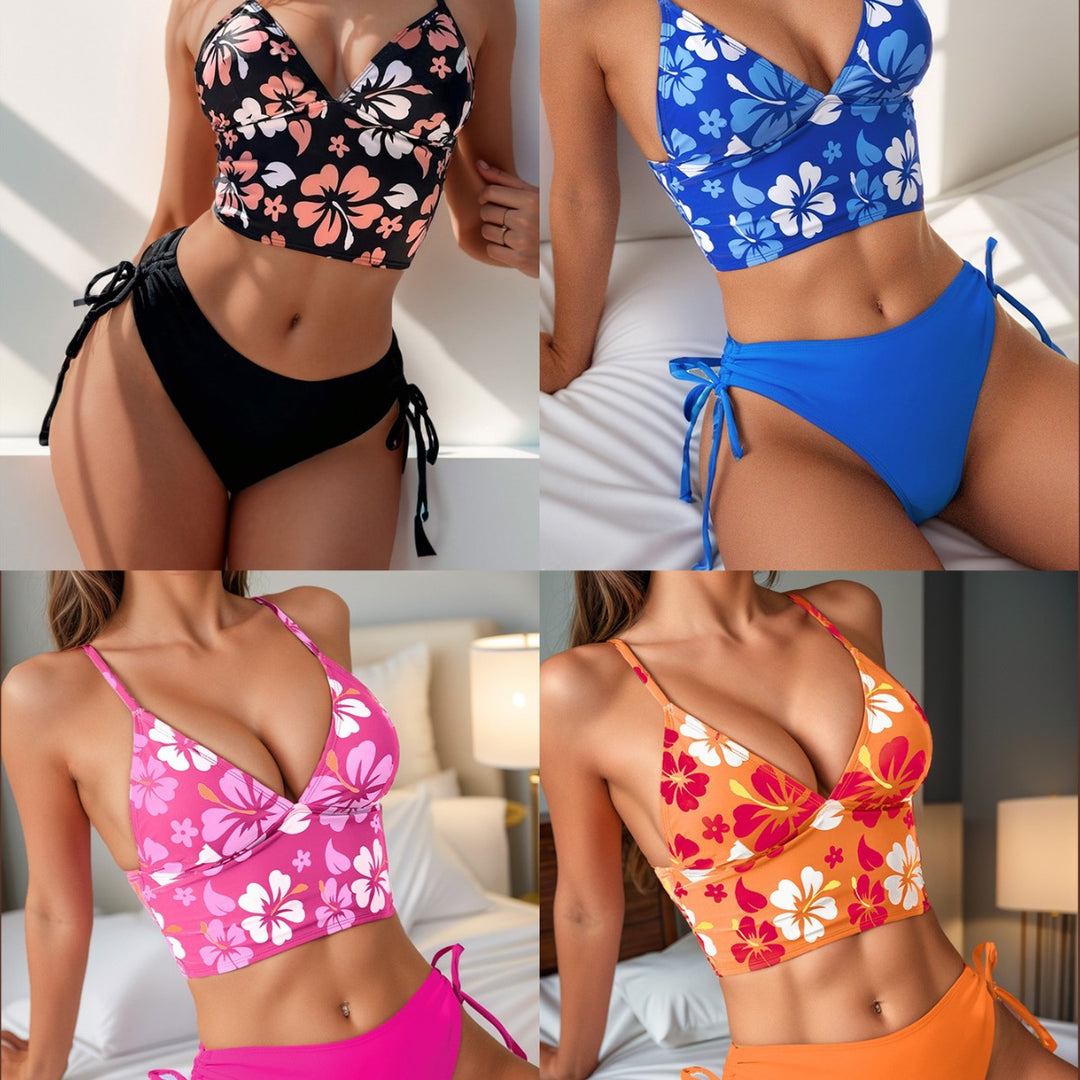 Damen Bikini-Set mit floralem Oberteil und bequemen Bändchen EB