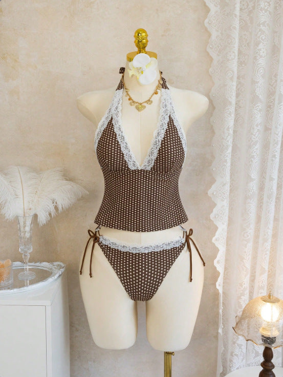 Damen Halter-Kini-Set mit Spitzenakzenten EB