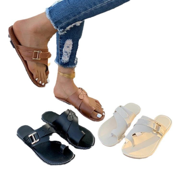 Damen Komfortable Zehentrenner-Sandalen mit eleganter Schnallenverzierung EB