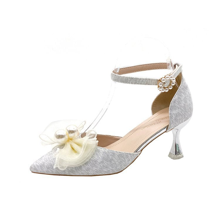 Damen elegante Pumps mit transparentem Riemen und Blumenapplikation EB
