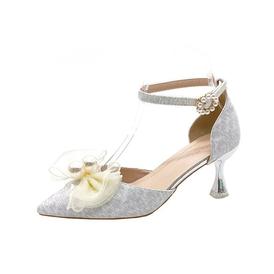 Damen elegante Pumps mit transparentem Riemen und Blumenapplikation EB