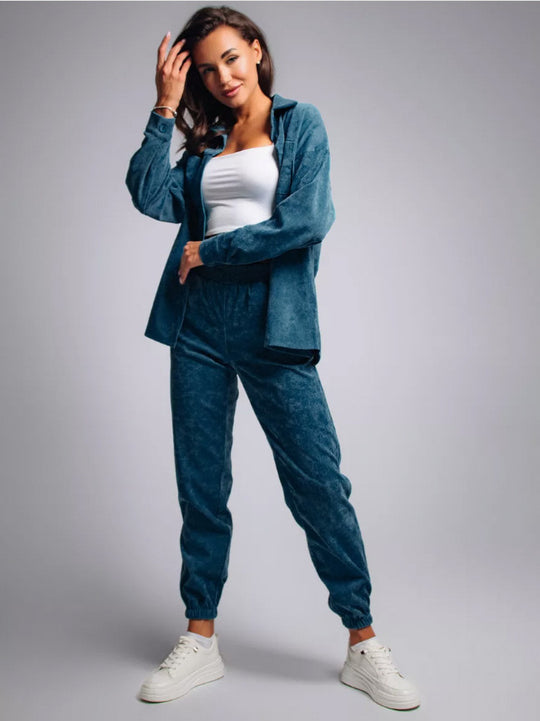 Damen nan Oversized-Cord-Set mit Hemdjacke und Gummizug-Jogpant EB
