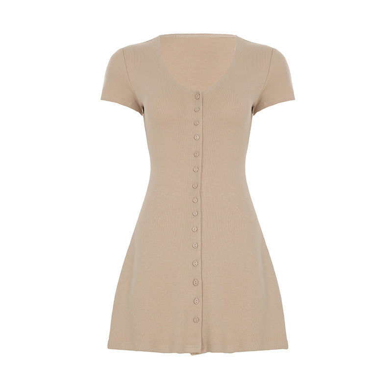 Damen Kurzarm-Strickkleid mit Knopfdetail und schmeichelndem Schnitt EB