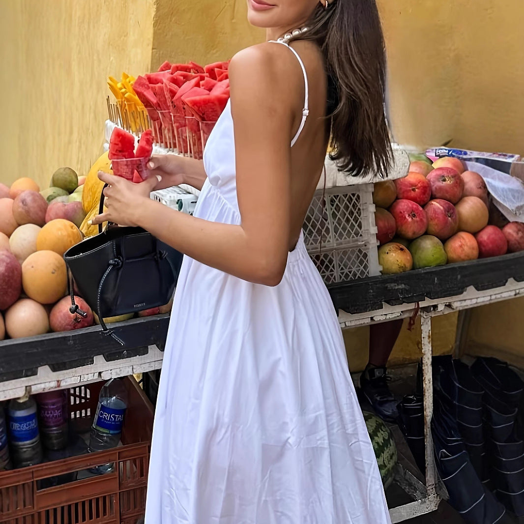 Damen luftiges Sommerkleid mit tiefem V-Ausschnitt und Spaghettiträgern EB