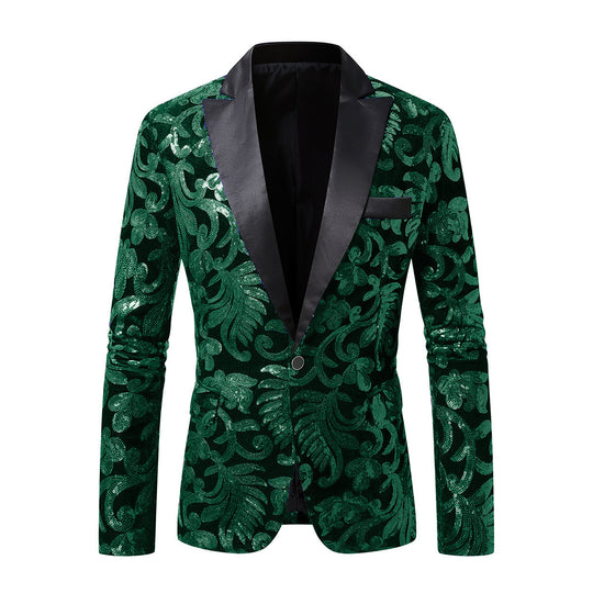 Herren eleganter Pailletten-Blazer im luxuriösen floralem Design EB