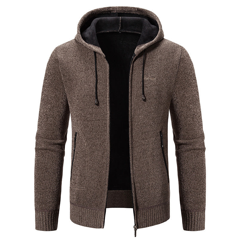 Herren nan warme Strickoptik-Zipjacke mit Teddyfutter, Kapuze und verdeckten Reißverschlusstaschen EB