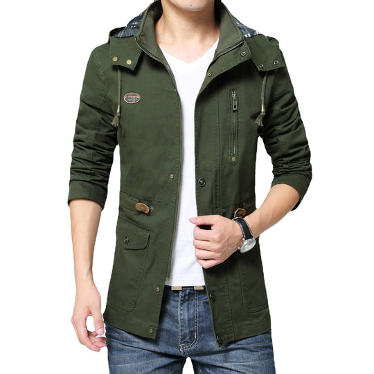 Herren Baumwollparka mit Kapuze, Kordelzug und Multifunktions‑Taschen EB
