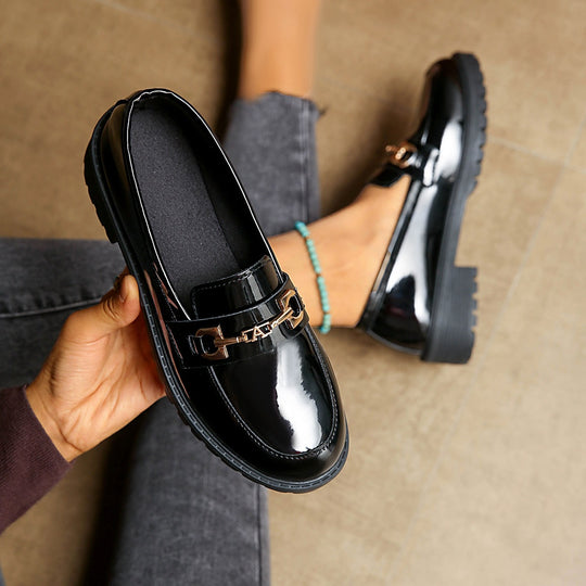 Damen Modische Loafers mit robustem Profil und dekorativem Schnallen-Detail EB