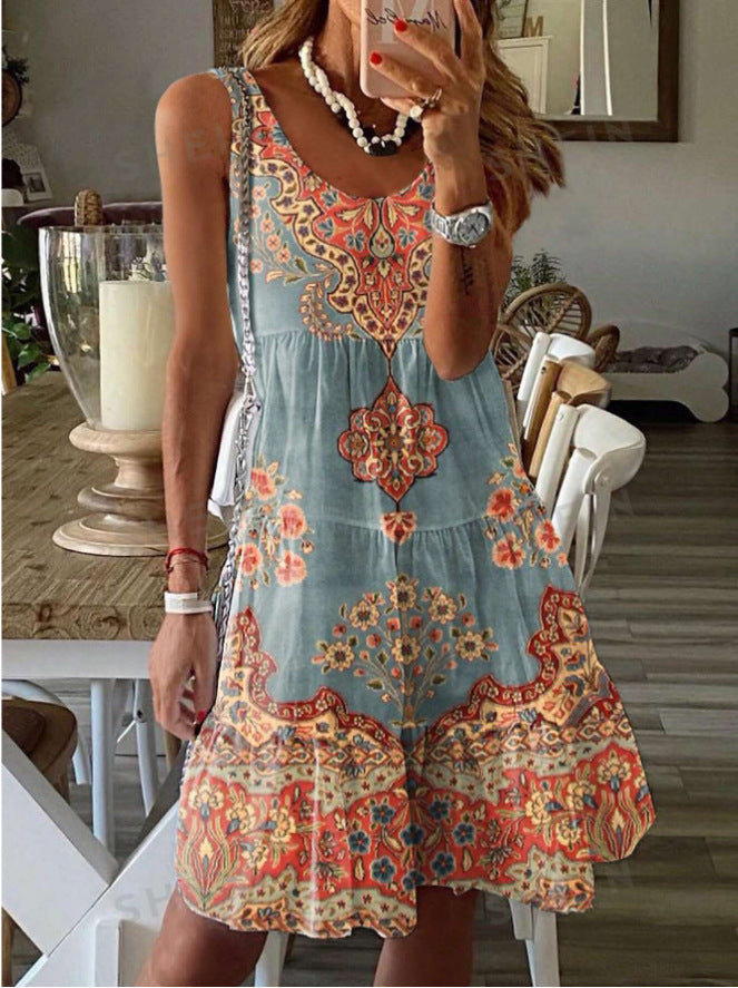 Damen Freizeitkleid mit verstellbaren Trägern und verspieltem Muster EB