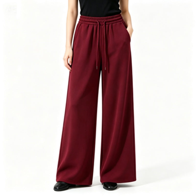 Damen nan weite High-Waist Loungehose mit elastischem Bund, Kordelzug und fließendem Jersey EB