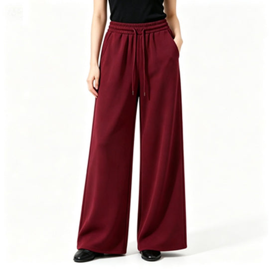 Damen nan weite High-Waist Loungehose mit elastischem Bund, Kordelzug und fließendem Jersey EB