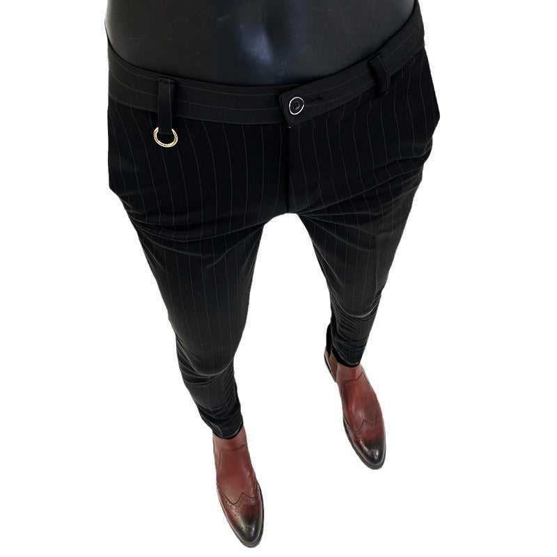 Herren nan schmal geschnittene Nadelstreifen-Anzughose mit elastischem Bund und Ringdetail EB