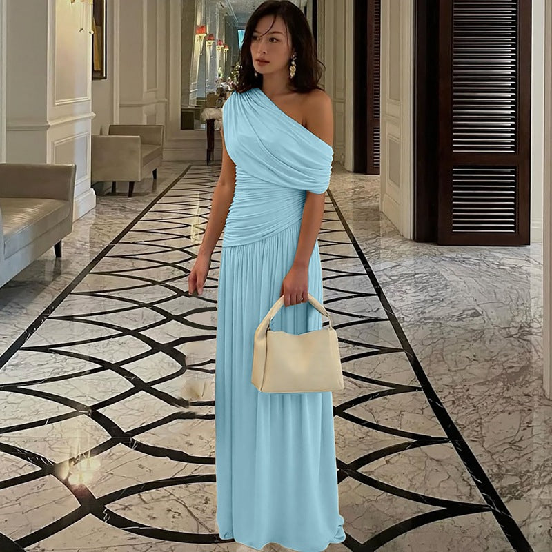Damen Elegantes asymmetrisches Maxikleid mit Raffungen EB