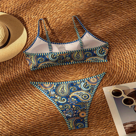 Damen Bandeau-Bikini mit paisley Muster und verstellbaren Trägern EB