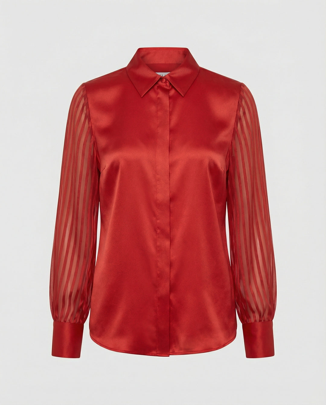Damen Satinbluse mit transparenten Puffärmeln