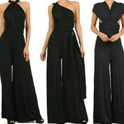 Damen Eleganter Jumpsuit mit Tiefem V-Ausschnitt und Innovativer Wickeloptik EB
