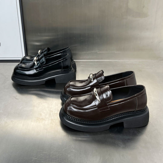 Damen Modische Loafers mit trendiger Schnallenverzierung und stabiler Plateausohle EB
