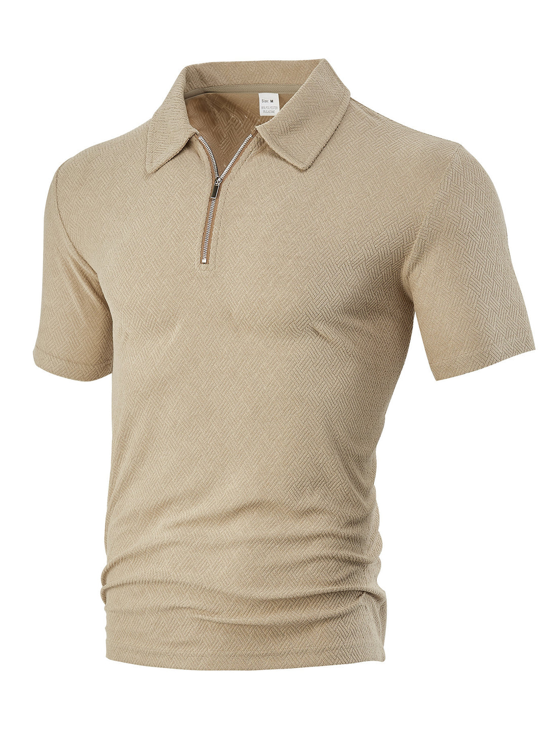 Herren nan schmal geschnittenes Halbzip-Polo mit feiner Fischgrät-Jacquardstruktur EB