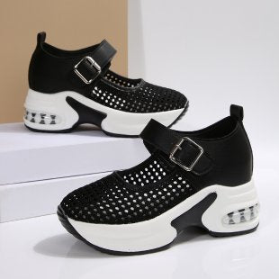 Damen Riemensandalen mit atmungsaktivem Netzoberteil und komfortablem Blockabsatz EB