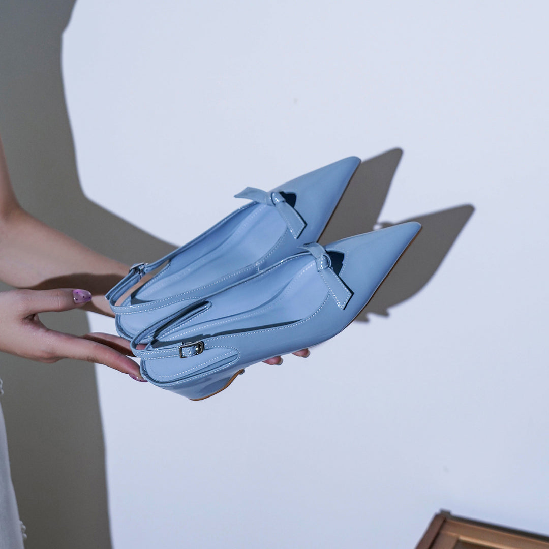 Damen Slingback-Pumps mit verspieltem Schleifendetail und glanzvoller Oberfläche EB