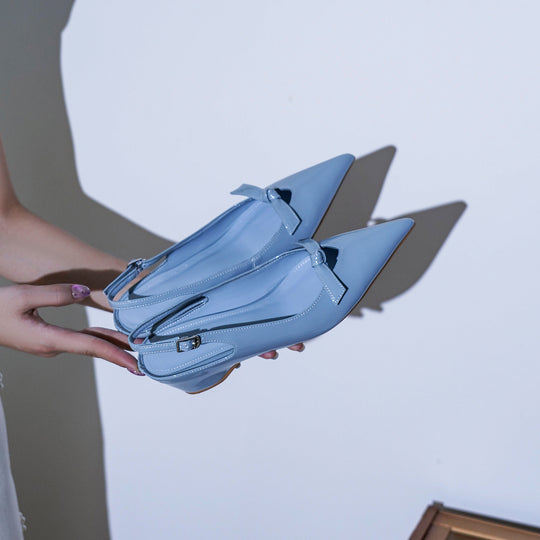 Damen Slingback-Pumps mit verspieltem Schleifendetail und glanzvoller Oberfläche EB