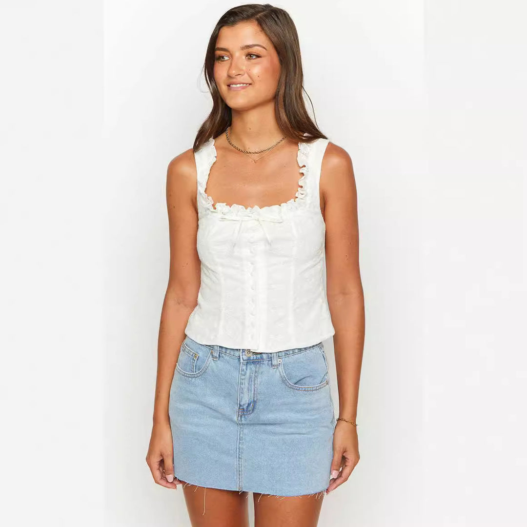 Damen Rüschenbluse mit Knopfleiste und floralem Design EB
