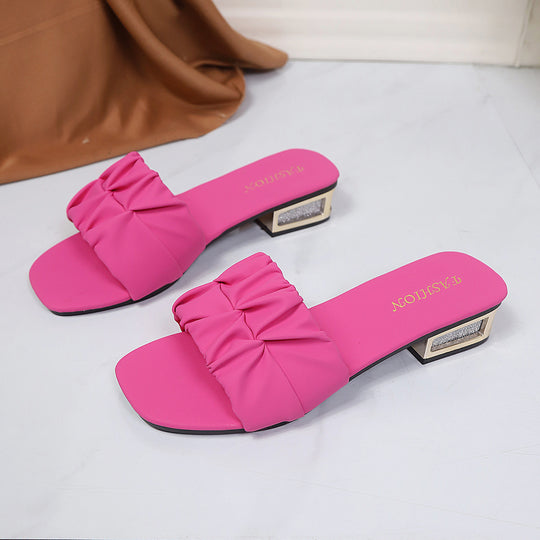 Damen Modische Flachsandalen mit elegantem Rüschendesign und stilvollem Blockabsatz EB
