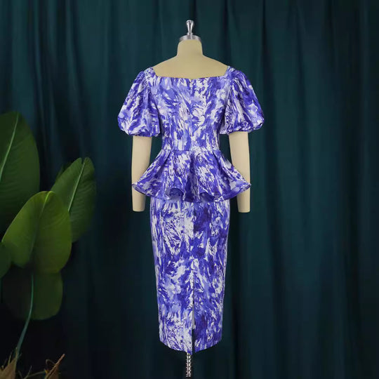 Damen elegantes Midikleid mit Puffärmeln und raffinierter Taille EB