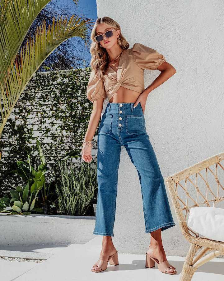 Damen Weite Jeanshose mit hohem Bund EB