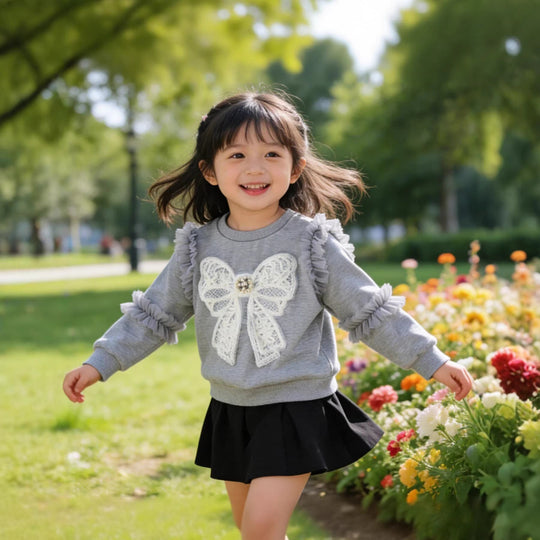 Mädchen Sweatshirt mit Rüschendetails und dekorativem Schleifenmotiv EB